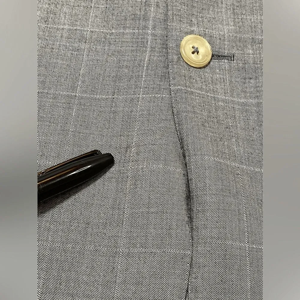 ERMENEGILDO ZEGNA wool gray window pane plaid suit jacket blazer size 54L 44L US